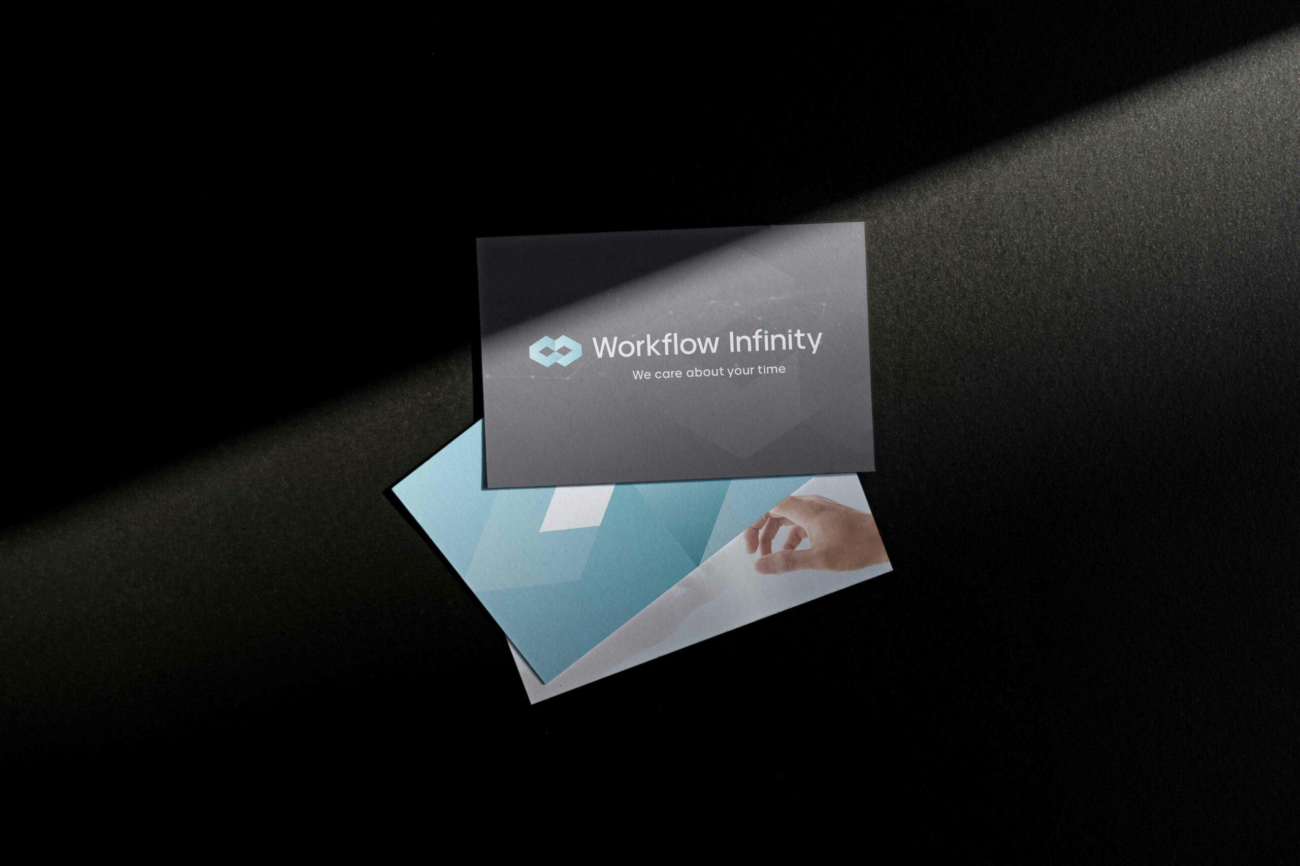 Blue and grey business card design for Workflow Infinity created by Rapid Agency