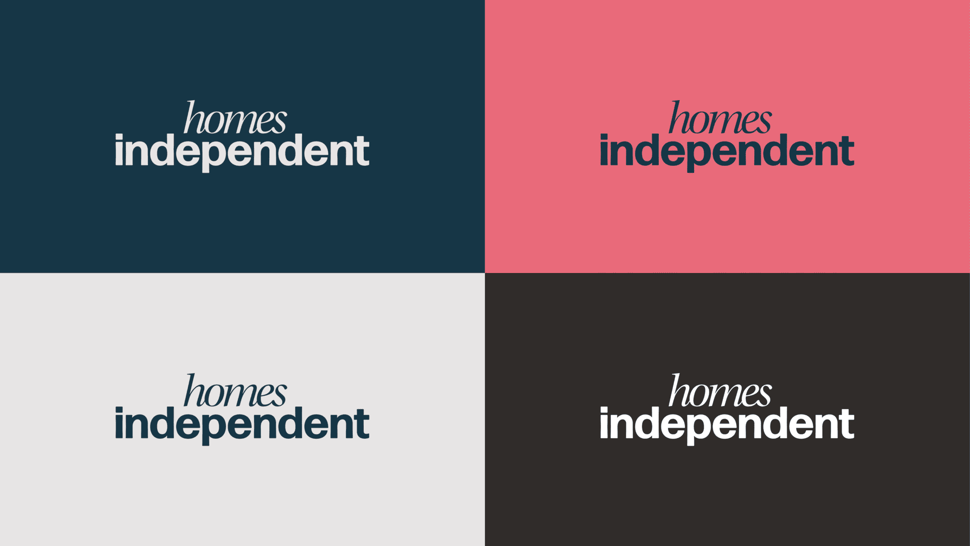 grid showing four variations of the homes independent logo design by rapid agency